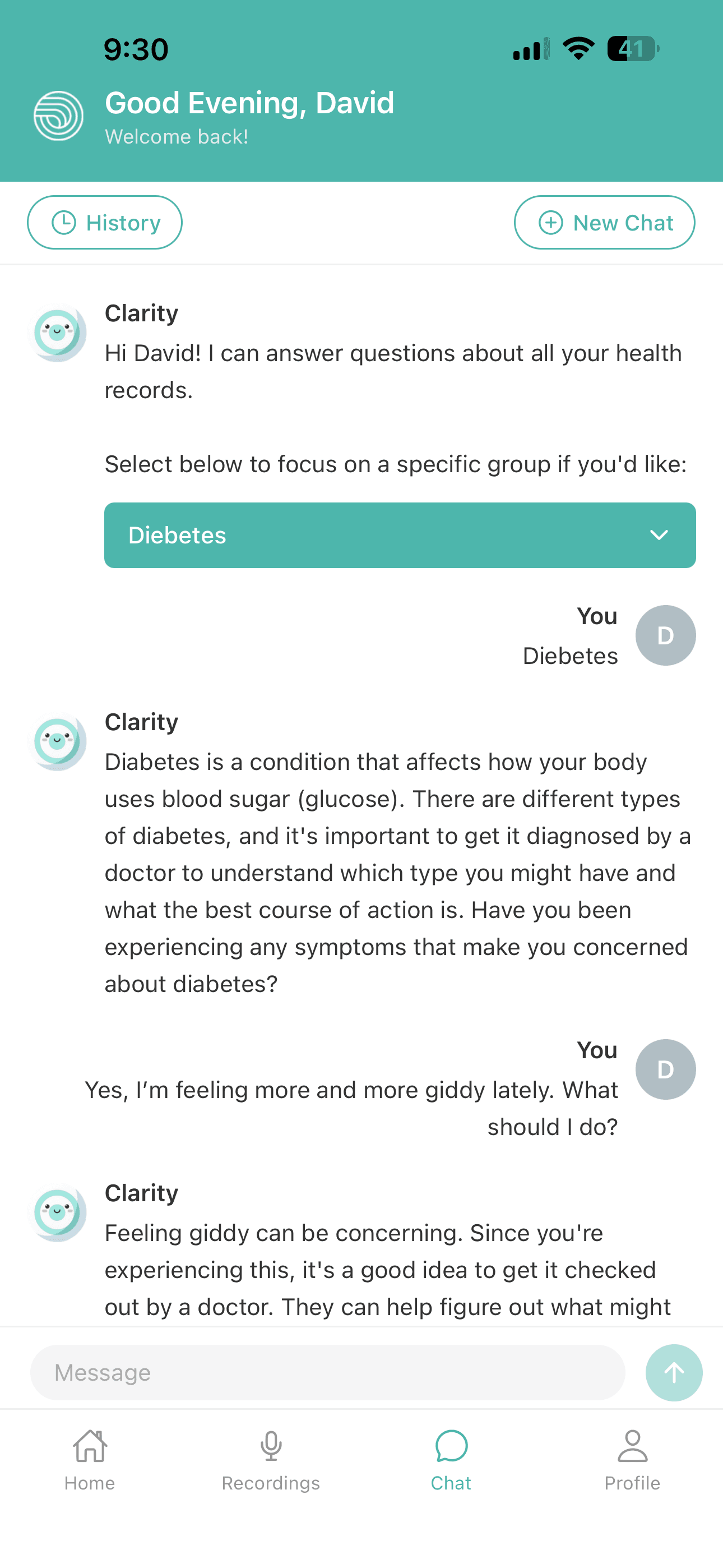 EarMe AI chat screen